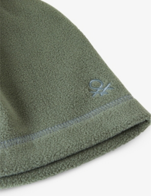 Benetton Sage Green Unisex Brand-embroidery Fleece Beanie Hat 6-14 Y In Sage Green