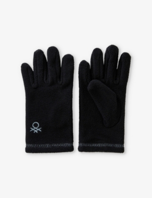 Benetton Black Unisex Brand-embroidery Fleece Gloves 6-14 Y In Black