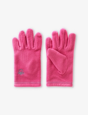Benetton Cyclamen Unisex Brand-embroidery Fleece Gloves 6-14 Y In Cyclamen