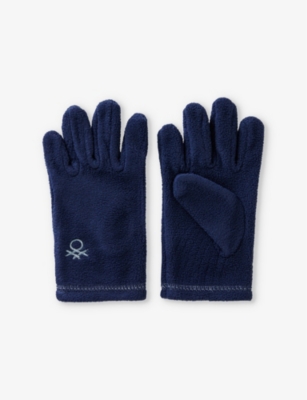 Benetton Night Blue Unisex Brand-embroidery Fleece Gloves 6-14 Y In Night Blue