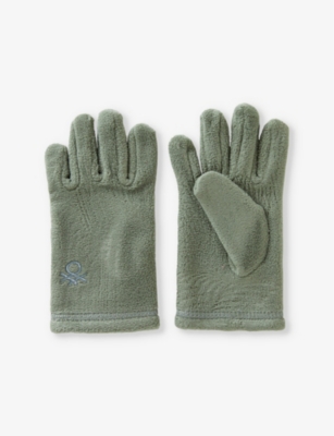 Benetton Sage Green Unisex Brand-embroidery Fleece Gloves 6-14 Y In Sage Green