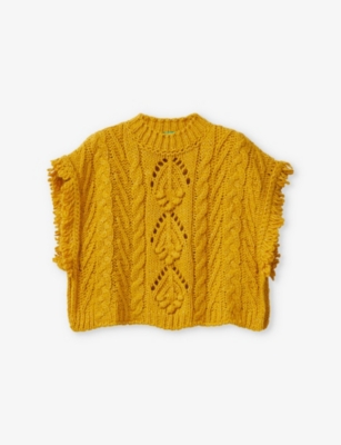 BENETTON: Round-neck fringed-trim knitted top 1-6 years