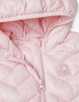 Shop Benetton Pink Padded Logo-embroidered Hooded Shell Gilet 18 Months-6 Y