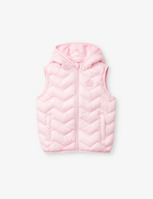 Shop Benetton Pink Padded Logo-embroidered Hooded Shell Gilet 18 Months-6 Y