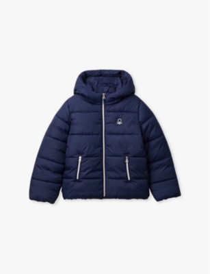 Benetton Kids' Brand-embroidered Padded Shell Jacket 6-14 Y In Night Blue