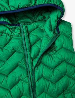 Shop Benetton Intense Green Padded Logo-embroidered Hooded Shell Gilet 6-14 Y