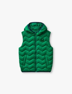 Shop Benetton Intense Green Padded Logo-embroidered Hooded Shell Gilet 6-14 Y