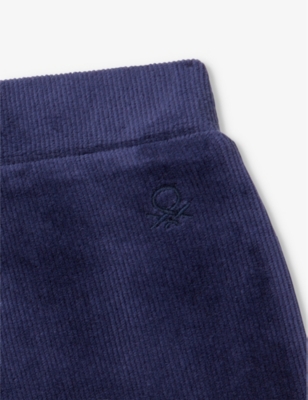 Benetton Logo-embroidered Flared Velour Trousers 6-14 Years Night Blu In Night Blue