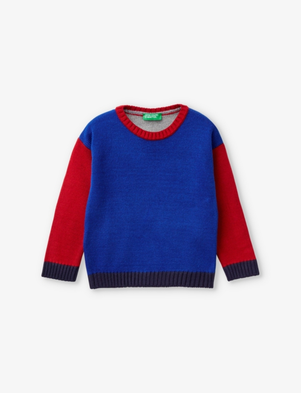 Colour-block crewneck knitted jumper 6-14 years