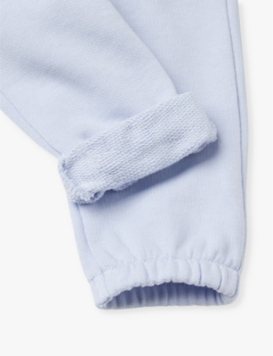 Shop Benetton Light Blue Powder Animal-face Regular-fit Organic-cotton Jogging Bottoms 0-18 M