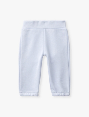 Shop Benetton Light Blue Powder Animal-face Regular-fit Organic-cotton Jogging Bottoms 0-18 M