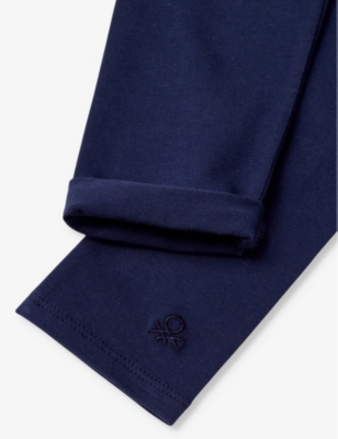 Benetton Logo-embroidered Full-length Stretch-cotton Leggings 6-14 Y In Night Blue