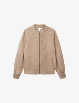 THE WHITE COMPANY: Round-Neck Suede Bomber Jacket