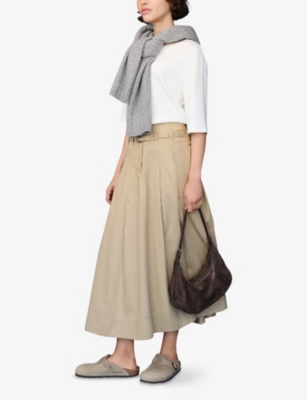THE WHITE COMPANY: Belted-Waist High-Rise Cotton-Blend Midi Skirt