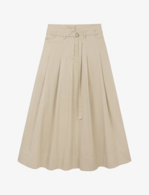 THE WHITE COMPANY: Belted-Waist High-Rise Cotton-Blend Midi Skirt