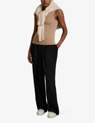 Reiss Womens Navy Eden Elasticated-waist Wide-leg Twill Trousers In Black