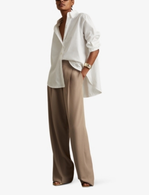 Reiss Womens Mink Neutral Eden Elasticated-waist Wide-leg Twill Trousers In Mink Neutral