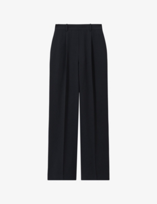 Shop Reiss Womens Navy Eden Elasticated-waist Wide-leg Twill Trousers