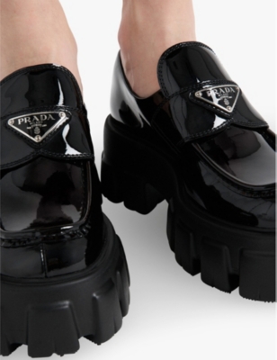 Shop Prada Womens Black Monolith Logo-plaque Patent-leather Loafers Eur 37.5 / 4.5 Uk
