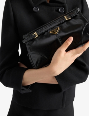 Prada Womens Black Brand-plaque Small Leather Shoulder Bag