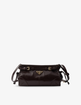 Prada Womens Brown Brand-plaque Small Leather Shoulder Bag