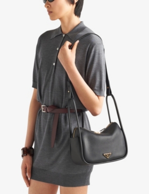 Shop Prada Womens Black Darling Leather Shoulder Bag