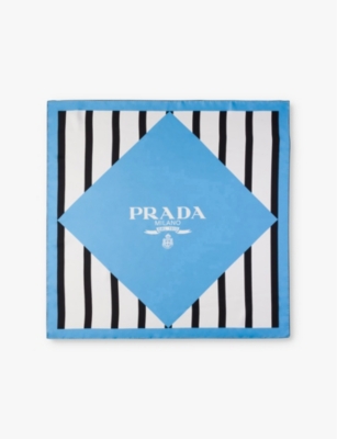 PRADA: Branded-print striped silk-twill scarf
