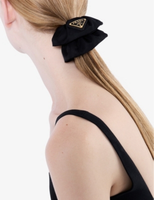 PRADA: Re-Nylon logo-plaque woven scrunchie