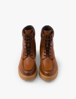 PRADA: Padded-cuff leather ankle boots