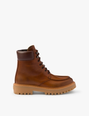 PRADA: Padded-cuff leather ankle boots