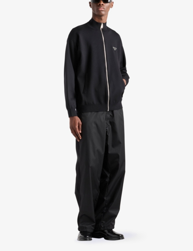 Superfine triangle-logo wool knitted cardigan