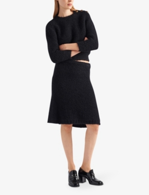 Prada Wool Boucle Knit Sweater With Shoulder Buttons In Black