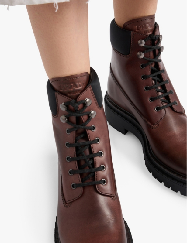 Padded-cuff leather and polyamide ankle boots