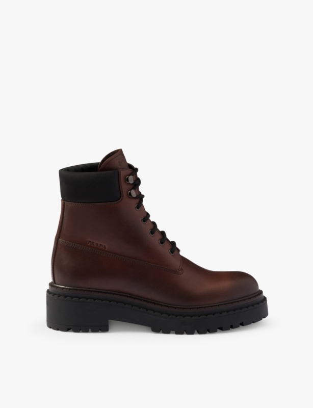 Padded-cuff leather and polyamide ankle boots