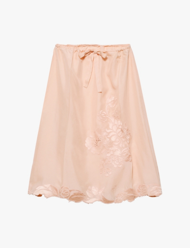 Embroidered habutai-silk midi skirt