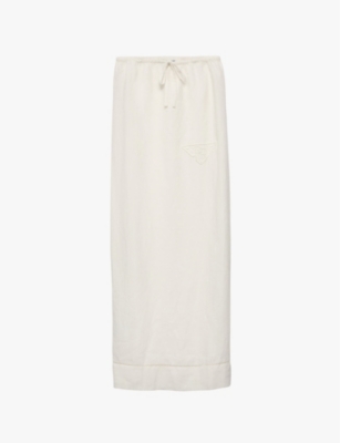 PRADA: Logo-embroidered mid-rise linen maxi skirt