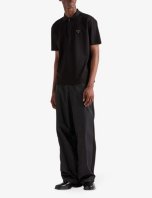 PRADA: Brand-plaque boxy-fit cotton-piqué polo shirt