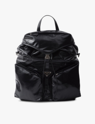 Prada Logo-plaque Leather Backpack In Black