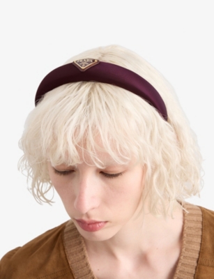 Prada Womens Burgundy Re-nylon Brand-plaque Recycled-nylon Headband In Burgundy