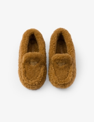 Shop Prada Womens Brown Triangle-logo Shearling Driving Shoes Eur 36.5 / 3.5 Uk