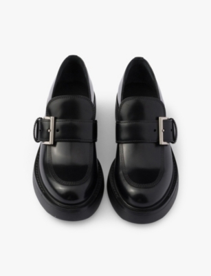 Prada Brushed Leather Lace-up Shoes With Strap In Black
