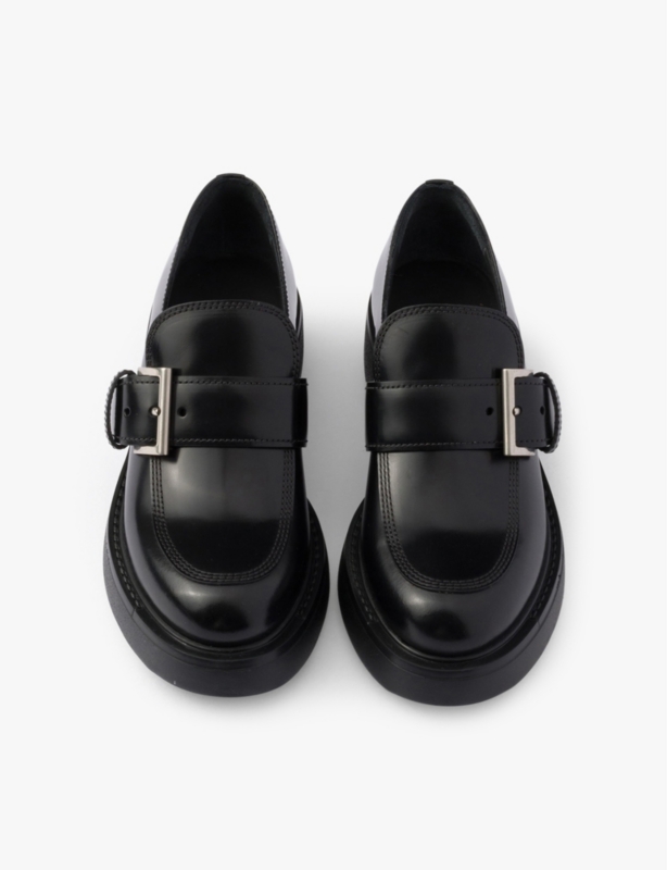 PRADA - Square-toe brand-print patent-leather heeled mules