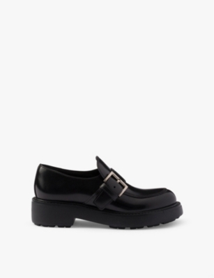 Prada Brushed Leather Loafers In Black