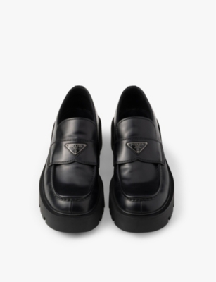 PRADA: Brand-plaque brushed leather loafers