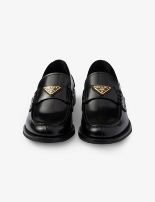 Prada Logo-plaque Leather Loafers In Black