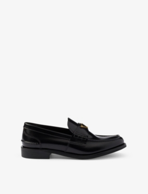 Prada Brushed Leather Loafers In Black