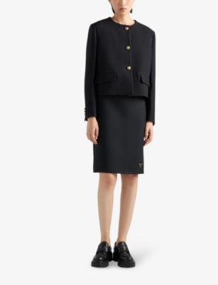 Prada Wool-silk Tricotine Pencil Skirt In Black
