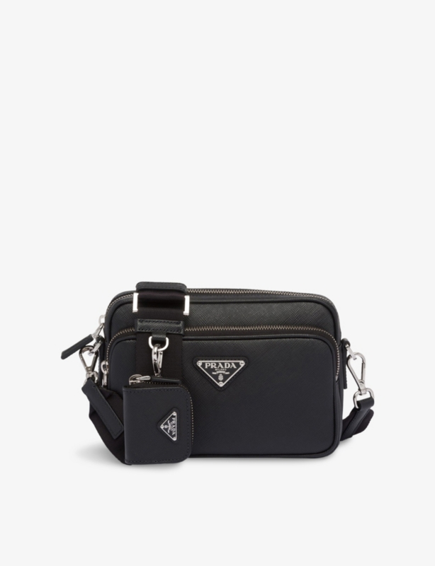 Brand-plaque saffiano leather shoulder bag