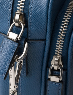 Prada Enamel Triangle Logo Attached Pouch Shoulder Bag In Blue