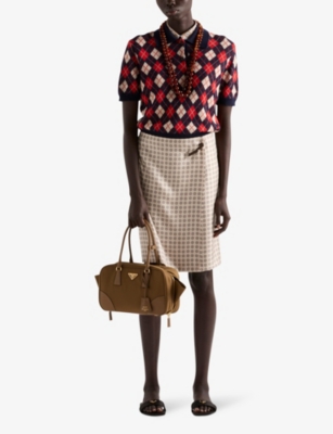 PRADA: Argyle short-sleeve cotton knitted polo shirt